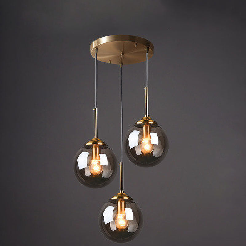 Contemporary Nordic Copper Glass Shade Island Light Chandelier - 1/3/5-Light for Dining Room