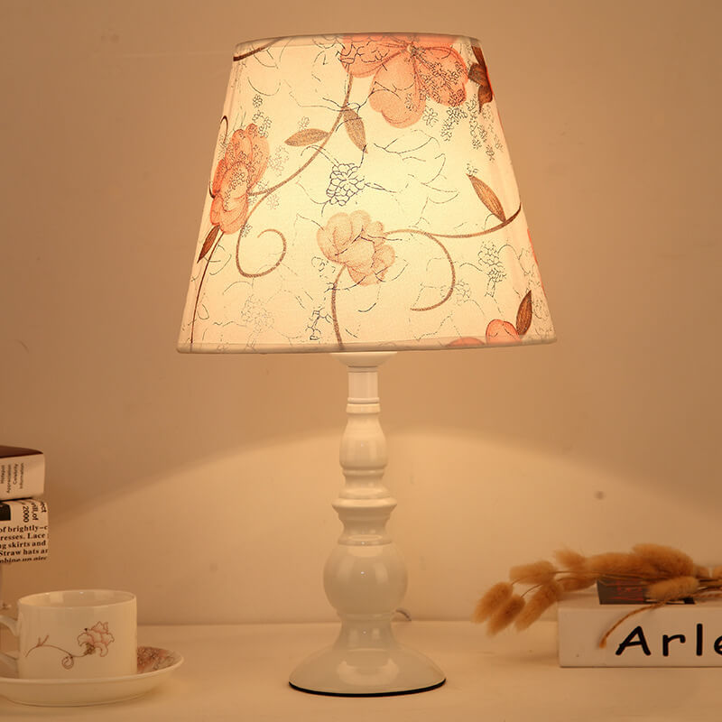 Modern Simple Floral Fabric Iron Vase Base 1-Light Table Lamp - Contemporary Lighting, Elegant Home Decor, Floral Design Lampshade, Stylish Table Lamp, Bedroom Nightstand Light, Living Room Decor, Decorative Accent Lighting, Unique Iron Base Lamp, Afforda
