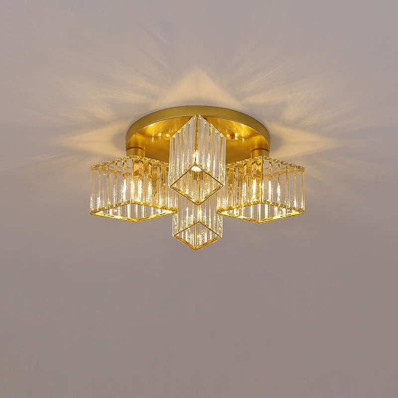 Modern Luxury Diamond Shaped Iron Crystal Semi-Flush Mount Ceiling Light - 3/4/5/6 Light Fixture