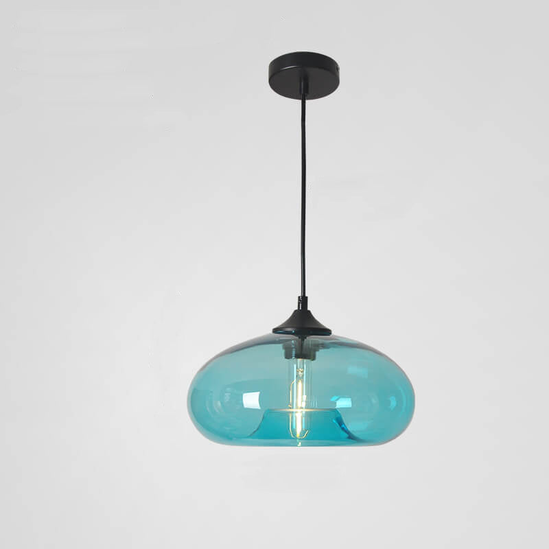 Colored Glass Oval 1-Light Pendant – Modern Lighting Fixture, Decorative Hang Light, Home Interior Design, Bohemian Style Decor