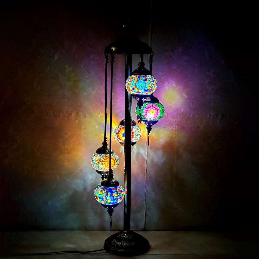 Tiffany Oval Ball Iron Stained Glass Floor Lamp - 5/7 Light for Living Room