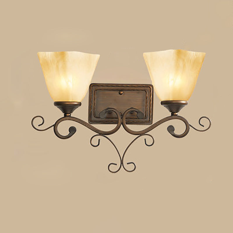 Vintage Round Glass Iron Wall Sconce Lamp - 1/2 Light Bedroom Fixture