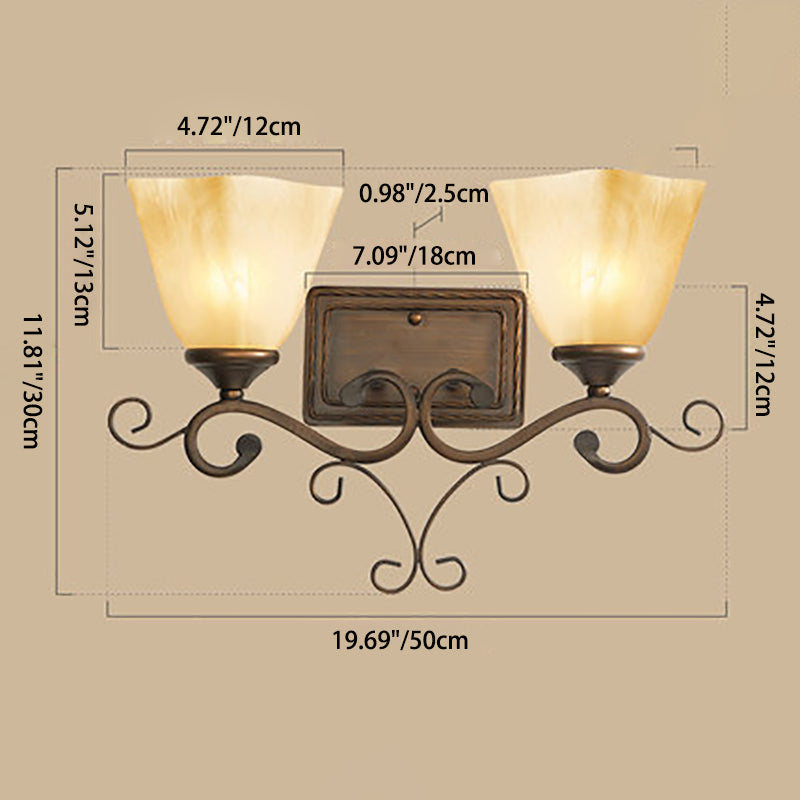 Vintage Round Glass Iron Wall Sconce Lamp - 1/2 Light Bedroom Fixture