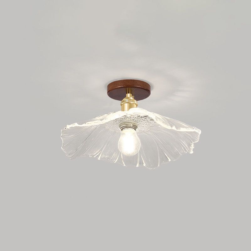 Traditional Chinese Glass Iron Lotus Leaf Semi-Flush Mount Ceiling Light - Living Room Elegance