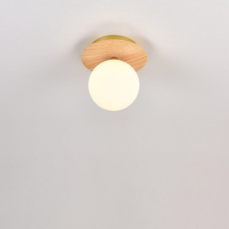 Traditional Japanese Glass Iron Woodgrain Semi-Flush Mount Ceiling Light