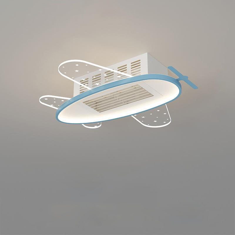 Contemporary Acrylic Astronaut Moon LED Ceiling Fan Light - Kids Bedroom Flush Mount, Invisible Bladeless Design.