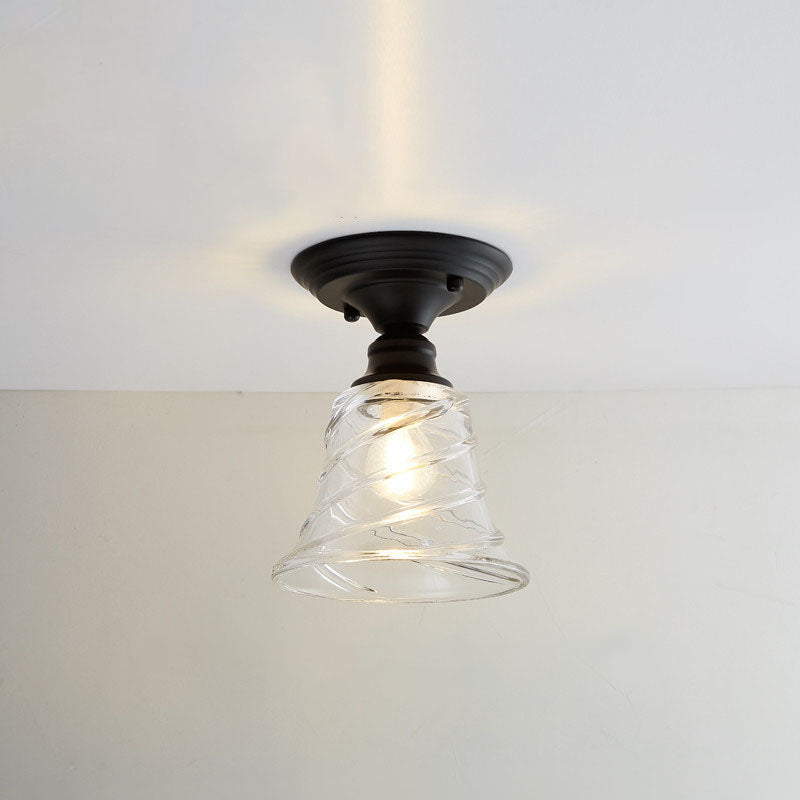 Contemporary Nordic Iron Glass Floral Round Geometry Semi-Flush Mount Light for Living Room & Bedroom