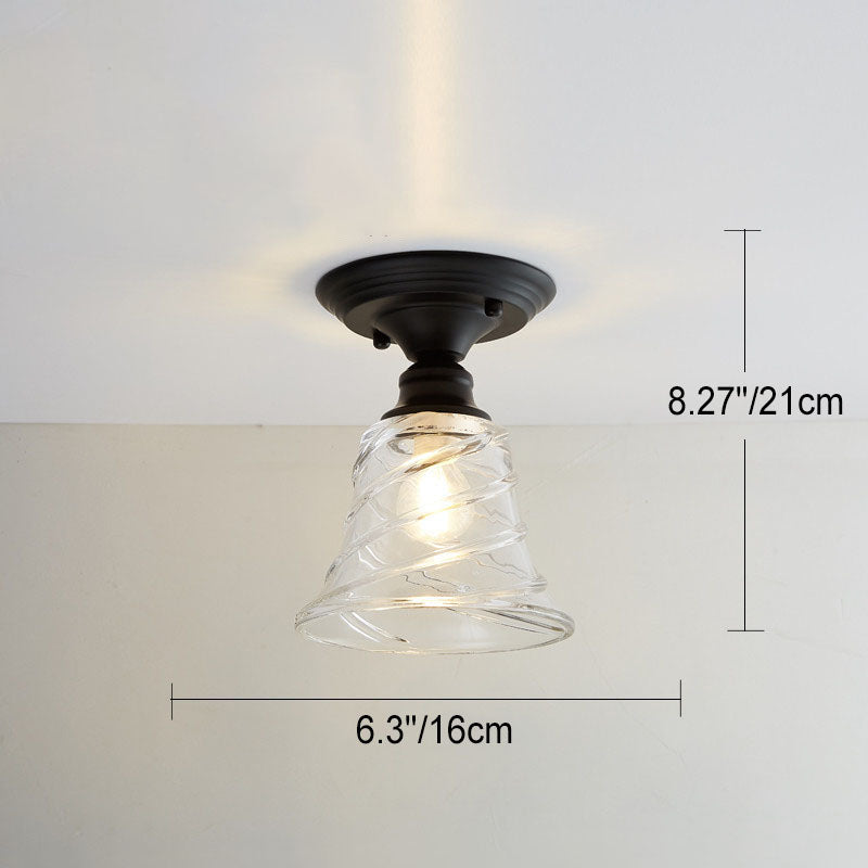 Contemporary Nordic Iron Glass Floral Round Geometry Semi-Flush Mount Light for Living Room & Bedroom
