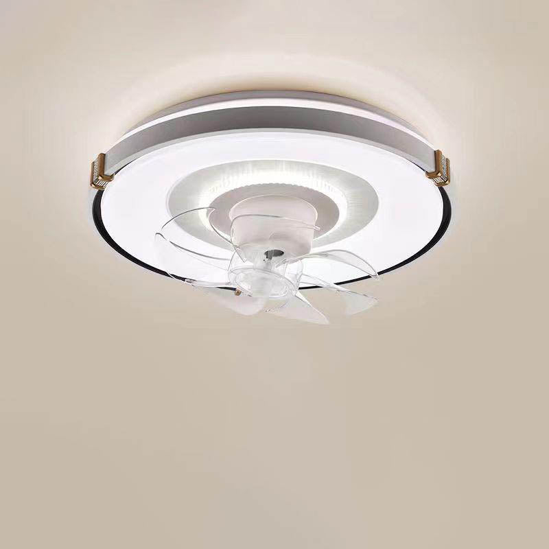 Modern Minimalist Round LED Flush Mount Ceiling Fan Light for Living Room
