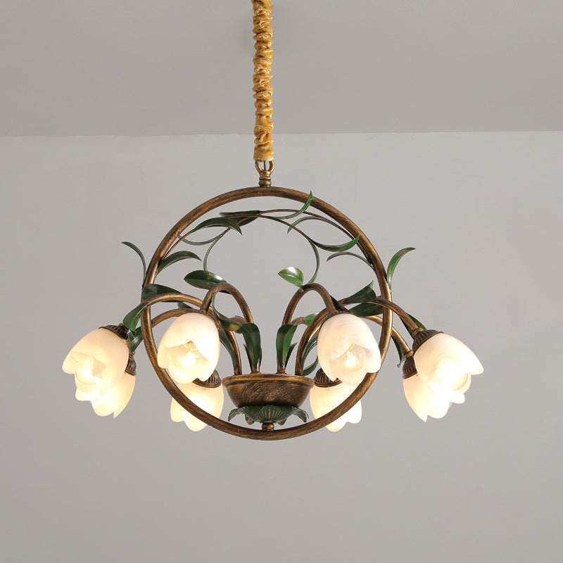 Modern Art Deco Iron Lacquered 6/8-Light Chandelier with Tulip Glass Crystal Shade for Living Room