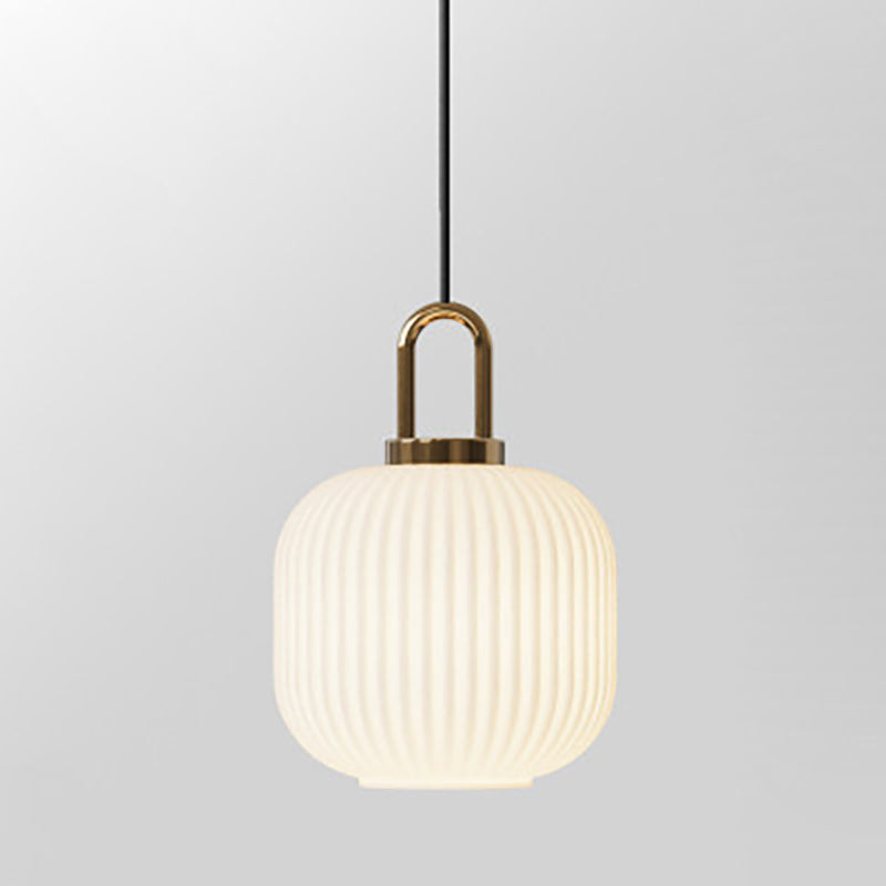 Contemporary Nordic Oval Pumpkin Pendant Light - Striped Glass & Stainless Steel 1-Light for Living Room