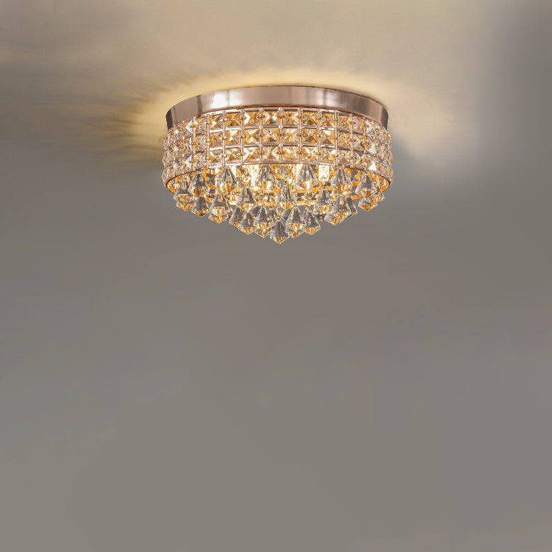 Modern Luxury Round Iron Crystal Beads Flush Mount Ceiling Light 6/9-Light Living Room Fixture