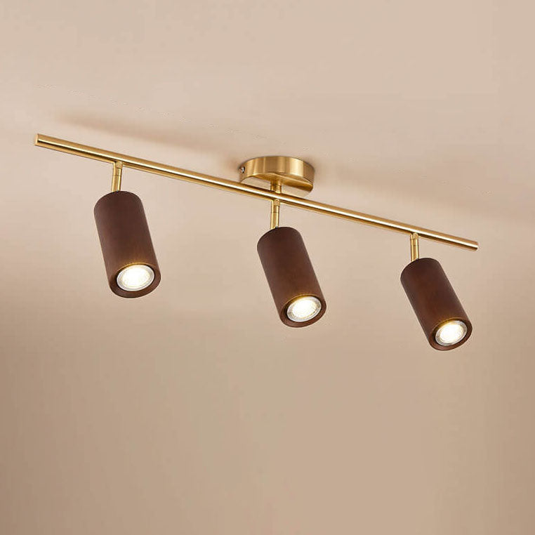 Modern Minimalist Walnut Wood LED Semi-Flush Mount Ceiling Light for Living Room