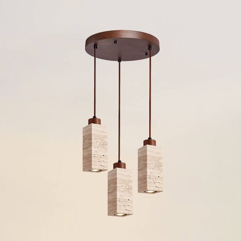 Wabi-Sabi Solid Wood & Stone Island Light Chandelier - 1/2/3-Light Rustic Fixture