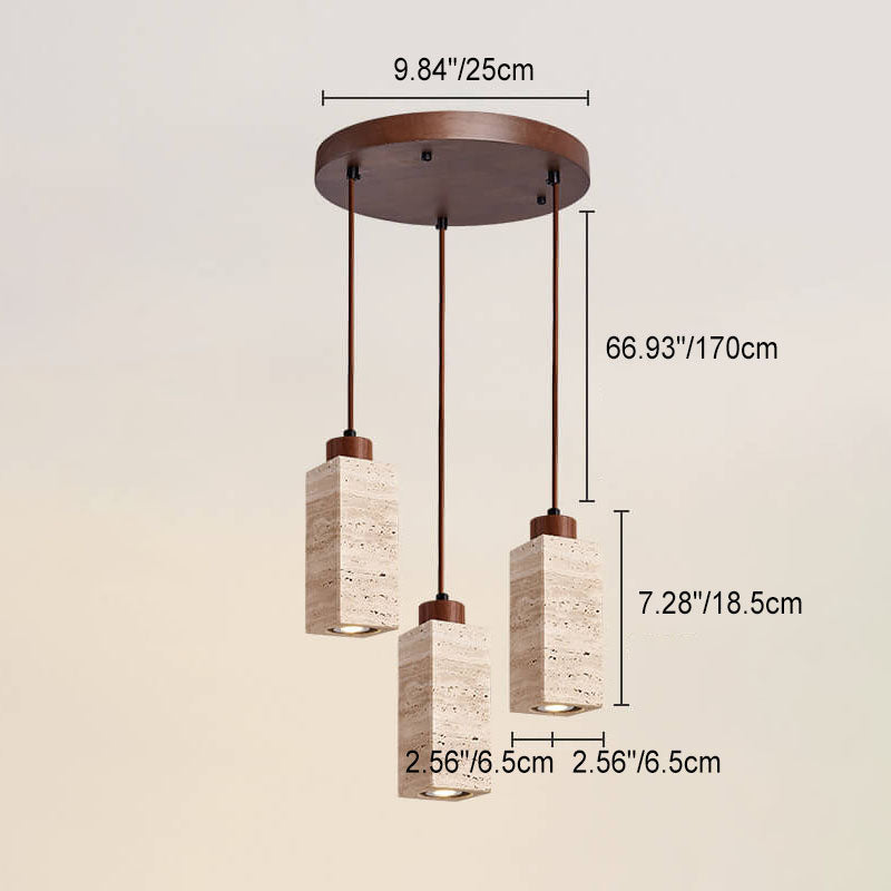 Wabi-Sabi Solid Wood & Stone Island Light Chandelier - 1/2/3-Light Rustic Fixture