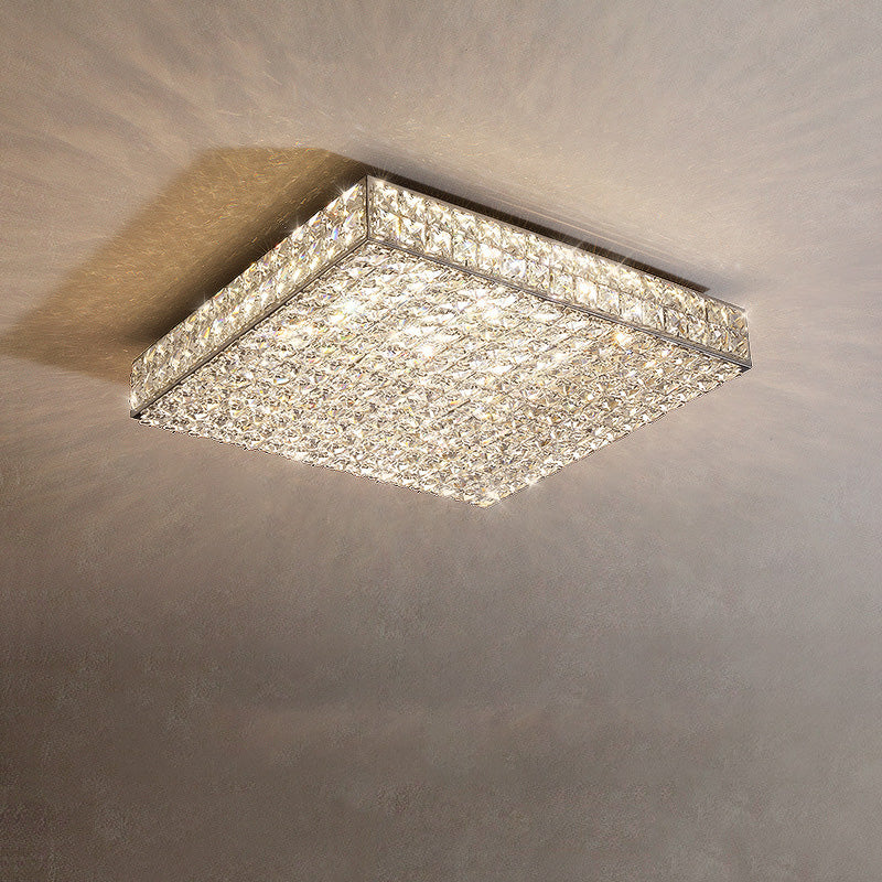 Modern Luxury LED Flush Mount Ceiling Light - Stainless Steel & Crystal Design for Living Room