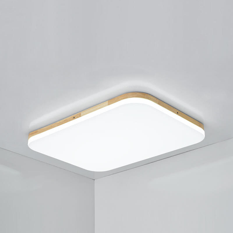 Nordic Solid Wood LED Flush Mount Ceiling Light - Rectangular PVC Design