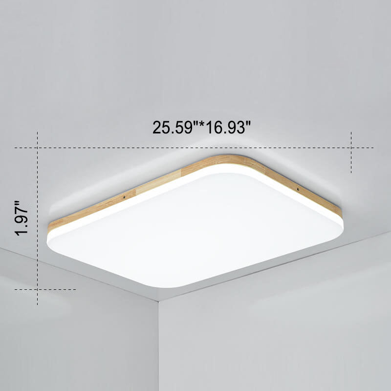 Nordic Solid Wood LED Flush Mount Ceiling Light - Rectangular PVC Design