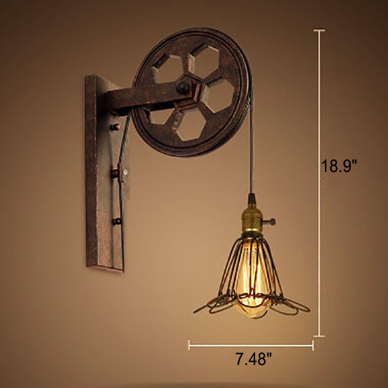 Vintage Industrial Pulley Wall Sconce - 1-Light Iron Lamp