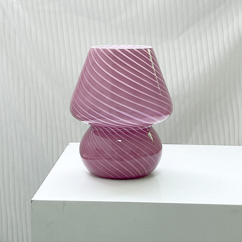 Modern Minimalist Striped Mushroom Glass 1-Light Table Lamp, Contemporary Home Decor Lamp, Stylish Nightstand Lighting, Unique Accent Light, Vintage Inspired Room Design, Eco-Friendly Design, Adjustable Brightness Table Light, Chic Office or Bedroom Illum