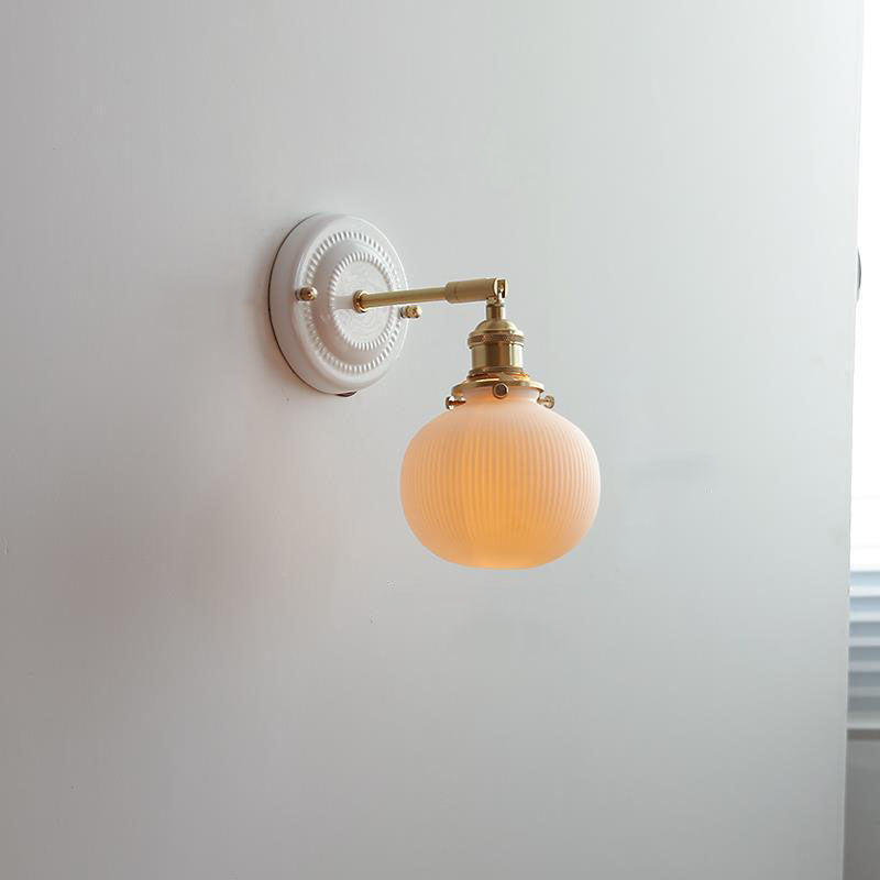 Vintage Round Ceramic Brass Wall Sconce Lamp - 1-Light Living Room Lighting
