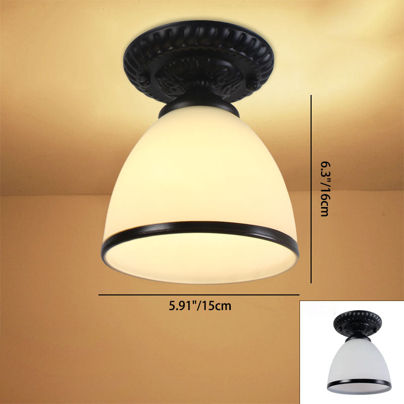 Contemporary Retro Floral Semi-Flush Mount Ceiling Light - Bell Round Iron & Glass for Hallway
