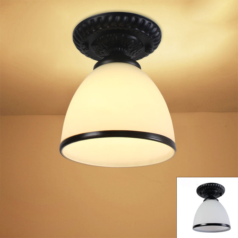 Contemporary Retro Floral Semi-Flush Mount Ceiling Light - Bell Round Iron & Glass for Hallway