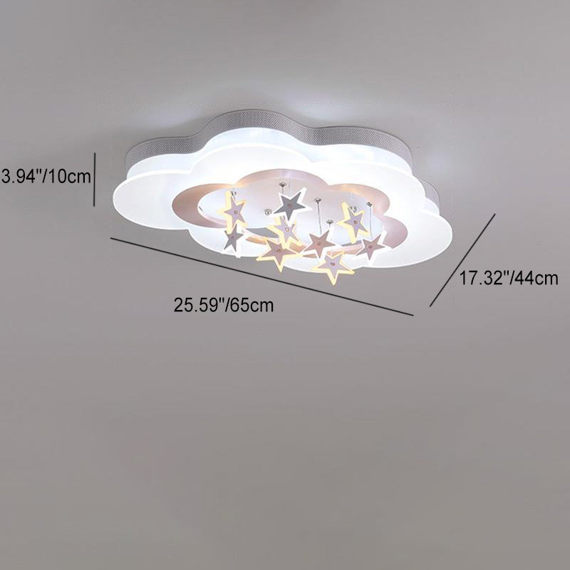 Contemporary Nordic Star Decor Cloud Acrylic Shade LED Kids Flush Mount Ceiling Light for Bedroom, Nursery Lighting, Modern Child Room Fixture, Cute Star Design, Energy Efficient, Easy Installation, White and Pastel Colors, Adjustable Brightness, Soft Glo