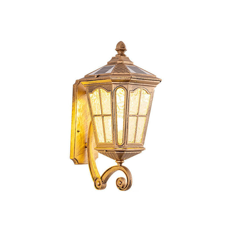 Traditional Solar Outdoor Lantern Wall Sconce - Aluminum Glass Waterproof 1-Light Patio Lamp