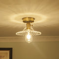 Vintage Round Ripple Brass Glass Semi-Flush Mount Light for Living Room
