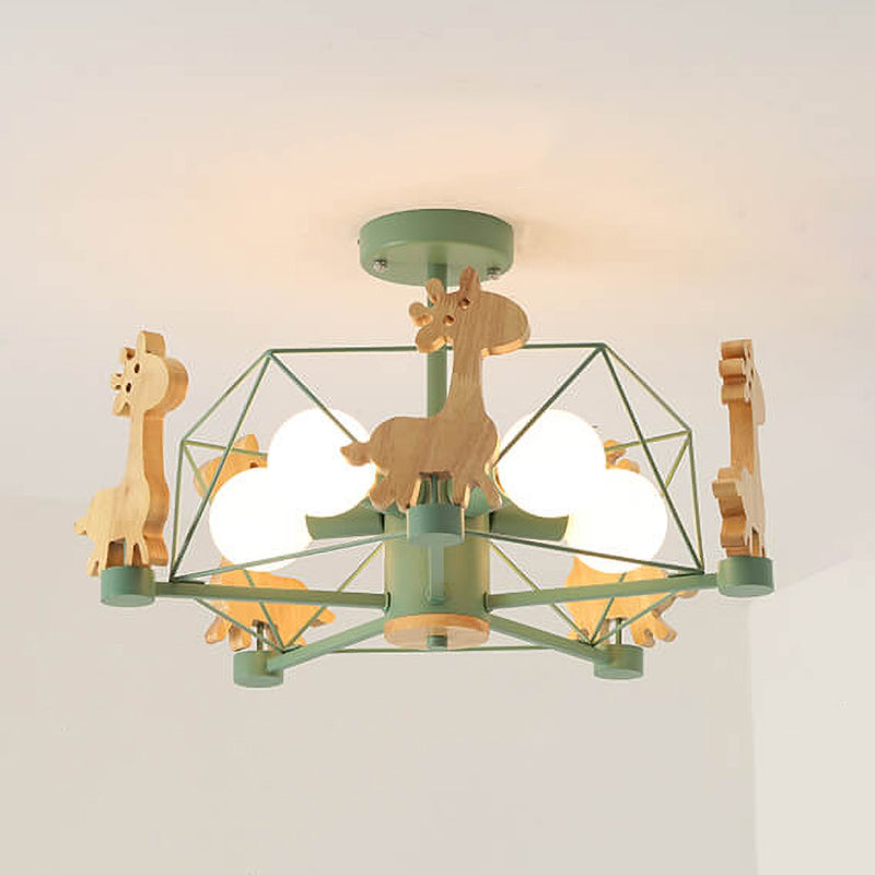 Scandinavian Modern Giraffe Pentagram Semi-Flush Mount Light - Iron & Glass 4/5 Light Ceiling Fixture
