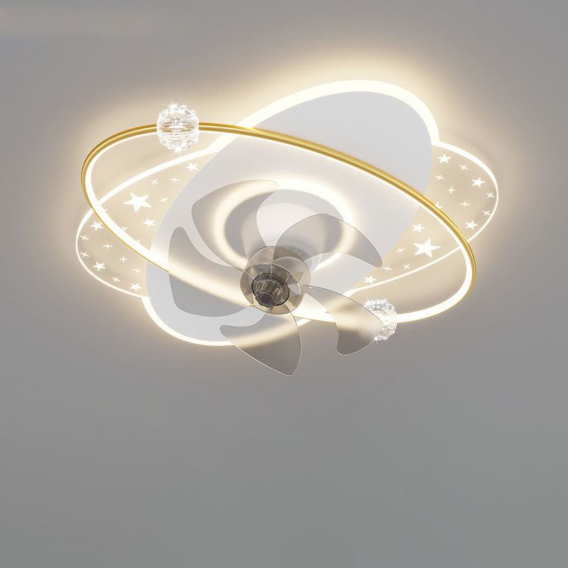 Contemporary Iron Acrylic LED Round Square Ceiling Fan Light for Bedroom