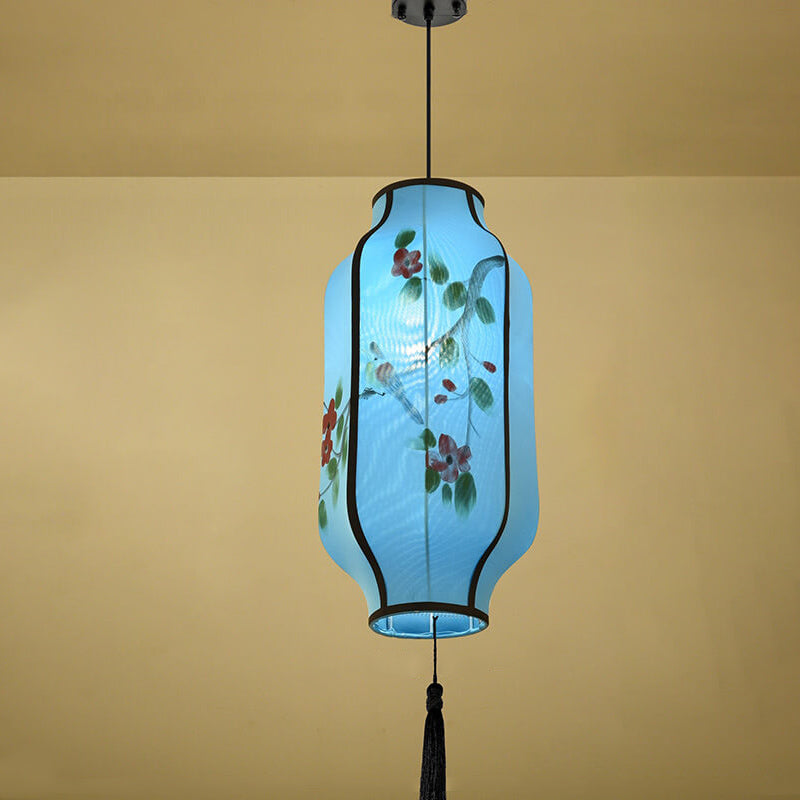 Oriental Antique Handmade Oval Lantern Pendant Light - 1-Light Fabric Fixture