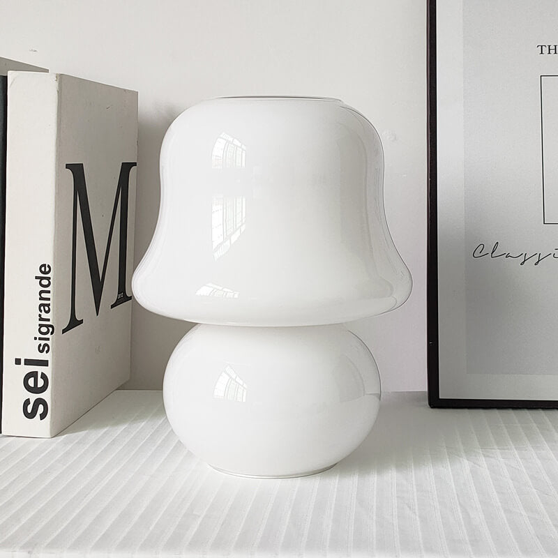 French Cream Handmade Glass Mushroom 1-Light Table Lamp, Unique Artisan Table Lamp, Vintage-Inspired Home Lighting, Decorative Glass Lamp, Soft Glow Interior Illumination, Modern Table Lamp for Living Room and Bedroom, Stylish Mushroom Design Lighting, Ar