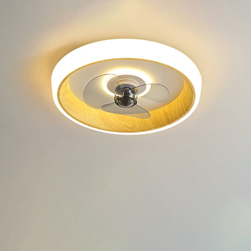 Nordic Minimalist Round Acrylic Wood Grain LED Ceiling Fan Light