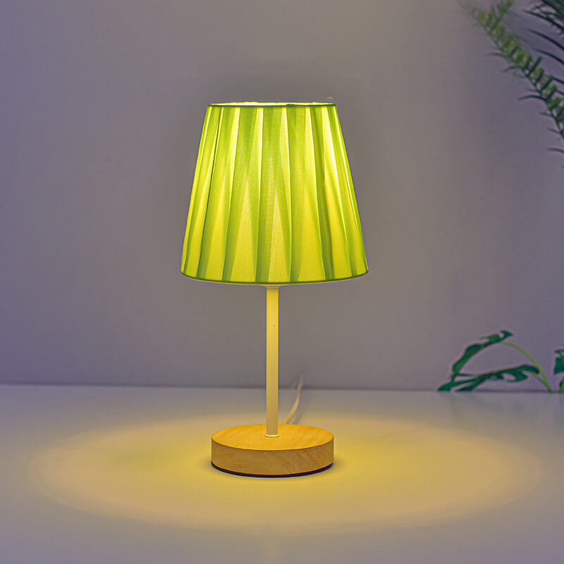 Contemporary Nordic Solid Wood Fabric Cone LED Table Lamp for Living Room Bedroom Modern Minimalist Nightstand Lighting Scandinavian Design Eco-Friendly Decor Stylish Illumination Home Lighting Solutions Plug-in Lamp Adjustable Brightness Trendy Accent La
