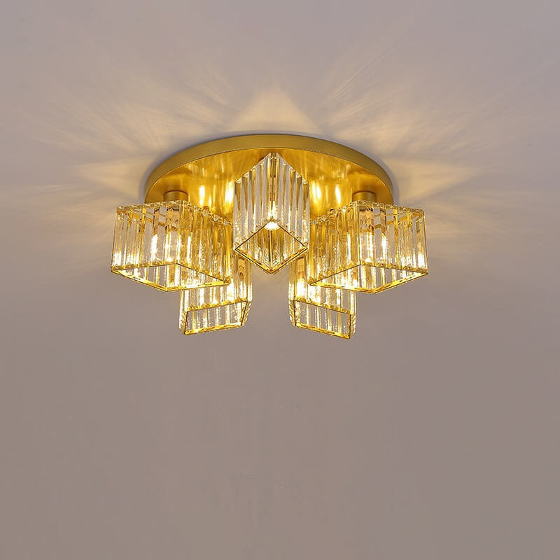 Modern Luxury Diamond Shaped Iron Crystal Semi-Flush Mount Ceiling Light - 3/4/5/6 Light Fixture