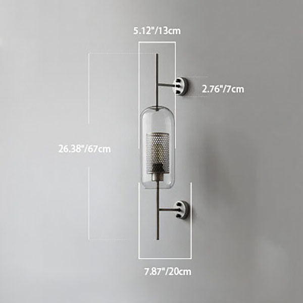 Contemporary Industrial Cylinder Glass Shade Wall Sconce - Iron Finish 1-Light Lamp for Bedroom