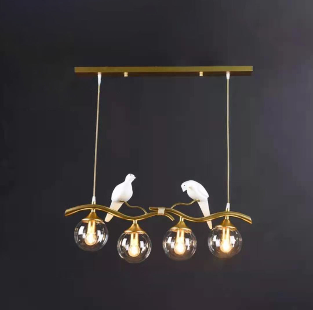 Contemporary Resin Bird Glass Ball Shade Chandelier - 4-Light Island Light for Living Room