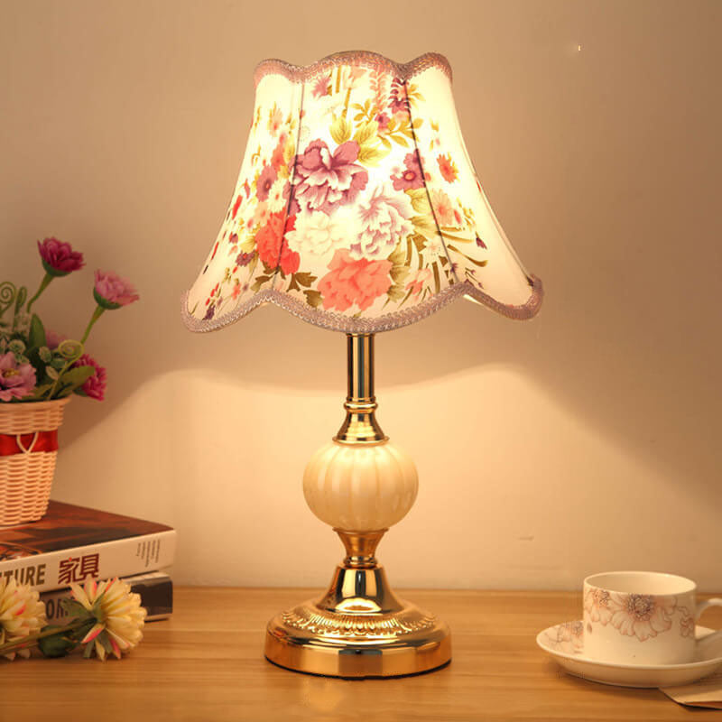 Nordic Vintage Floral Glass Table Lamp - 1-Light Design, Boho Home Decor, Elegant Lighting Solution