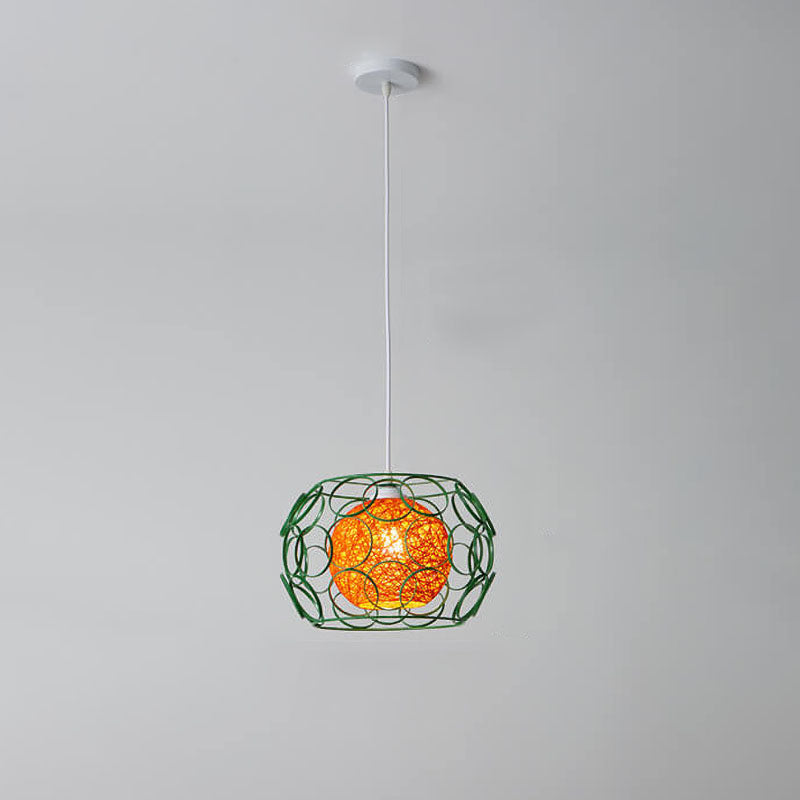 Modern Hemp Ball Pendant Light - Minimalist Iron Drum Fixture for Living Room