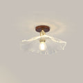 Traditional Chinese Glass Iron Lotus Leaf Semi-Flush Mount Ceiling Light - Living Room Elegance