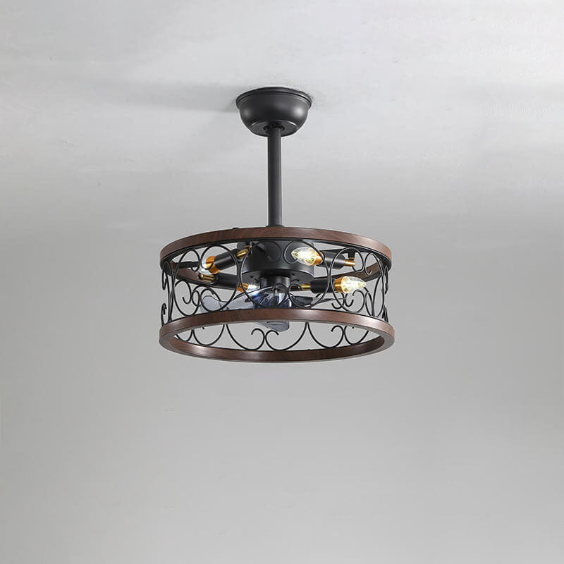 Industrial Minimalist Copper Iron Semi-Flush Mount Ceiling Fan Light - 4-Light Round Square Design