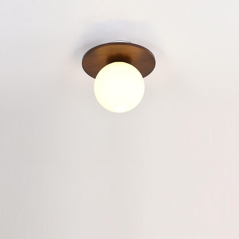 Traditional Japanese Glass Iron Woodgrain Semi-Flush Mount Ceiling Light