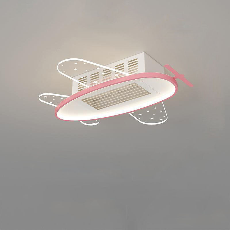 Contemporary Acrylic Astronaut Moon LED Ceiling Fan Light - Kids Bedroom Flush Mount, Invisible Bladeless Design.