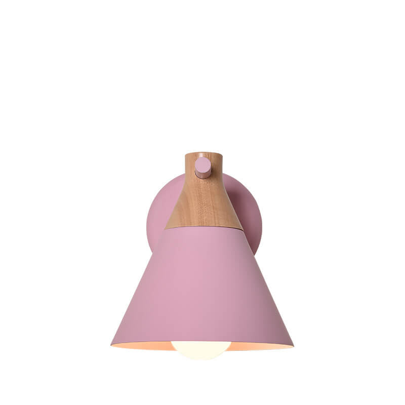 Nordic Solid Wood Macaron Cone 1-Light Wall Sconce Lamp
