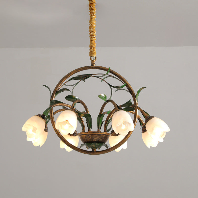 Modern Art Deco Iron Lacquered 6/8-Light Chandelier with Tulip Glass Crystal Shade for Living Room