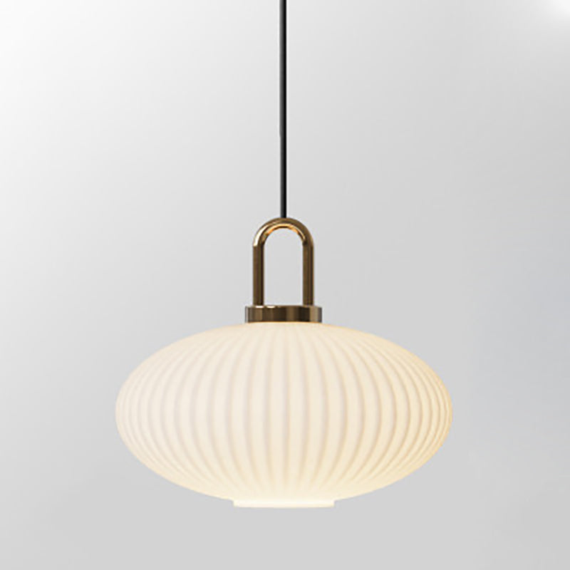 Contemporary Nordic Oval Pumpkin Pendant Light - Striped Glass & Stainless Steel 1-Light for Living Room