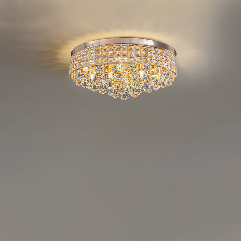 Modern Luxury Round Iron Crystal Beads Flush Mount Ceiling Light 6/9-Light Living Room Fixture