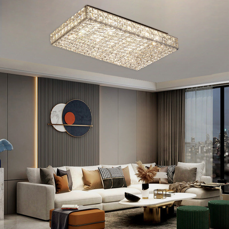 Modern Luxury LED Flush Mount Ceiling Light - Stainless Steel & Crystal Design for Living Room
